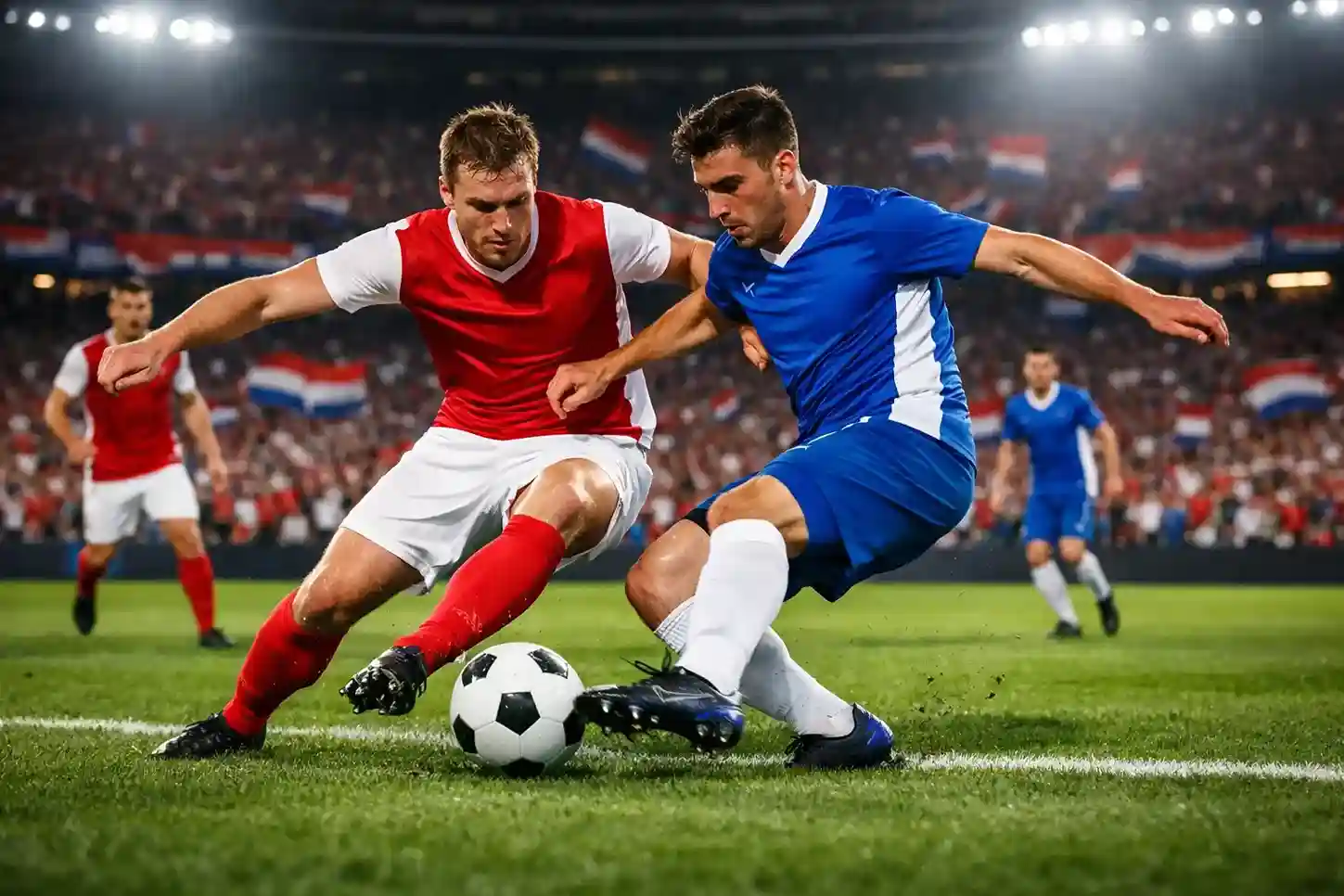 Nederlandse topclub voetballers in actie tijdens Eredivisie wedstrijd