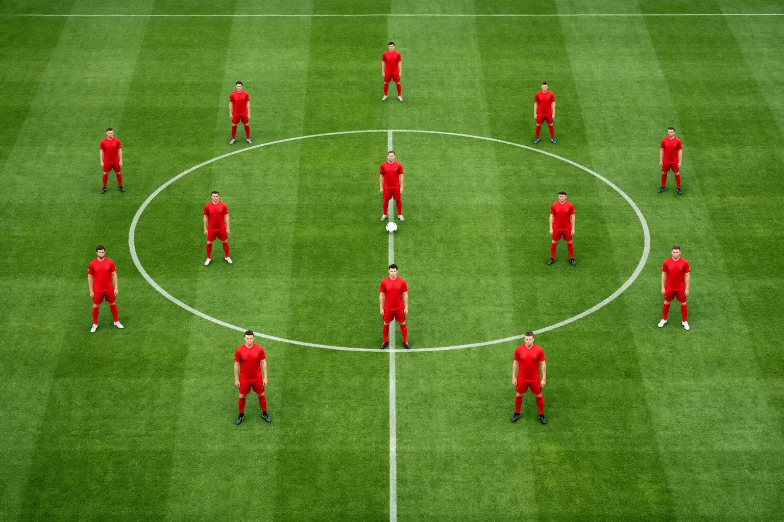 Voetbalteam op het veld met tactische opstelling