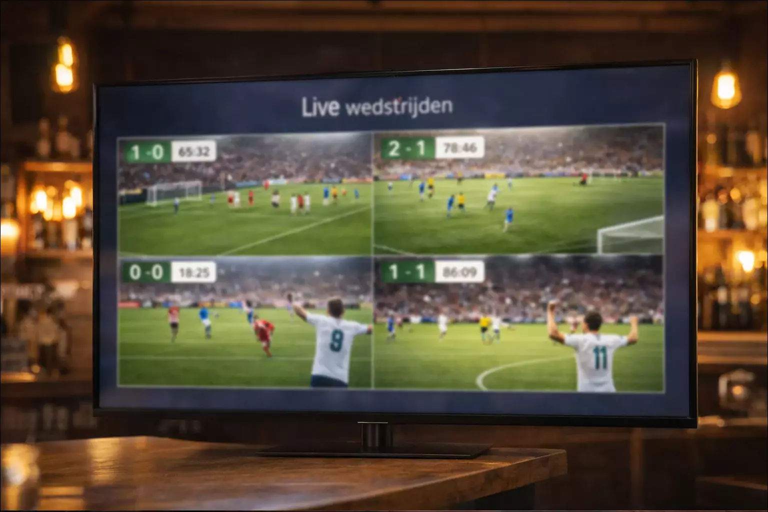 Meerdere voetbalwedstrijden op scherm met odds