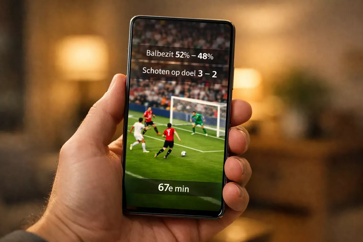 Smartphone met live voetbal streaming en statistieken