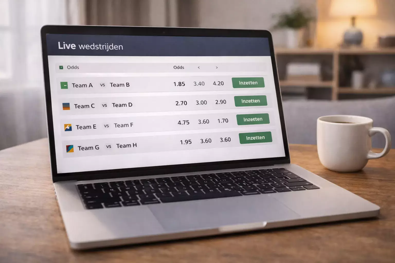 Laptop scherm met live voetbalwedden interface