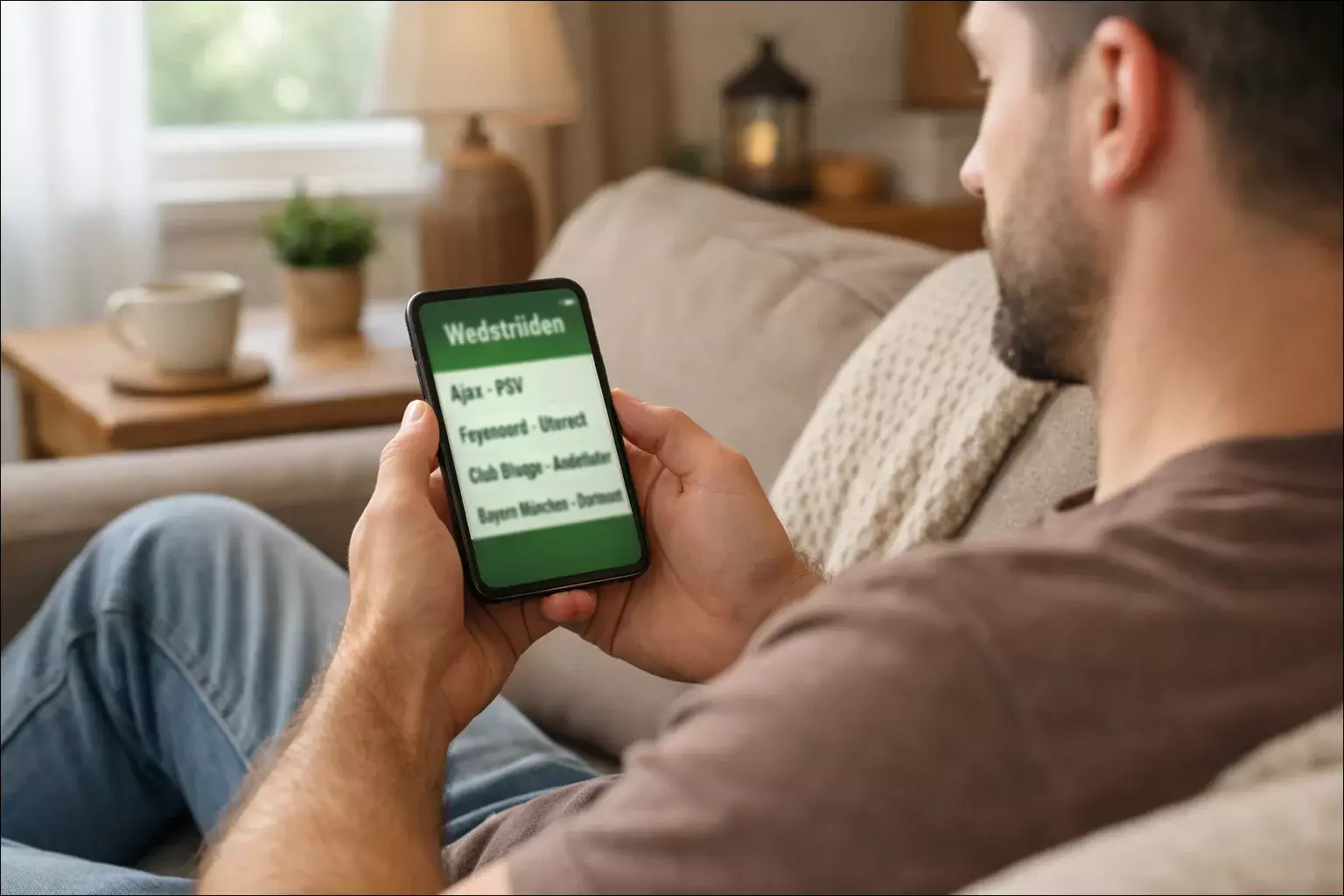 Persoon plaatst weddenschap via mobiele app