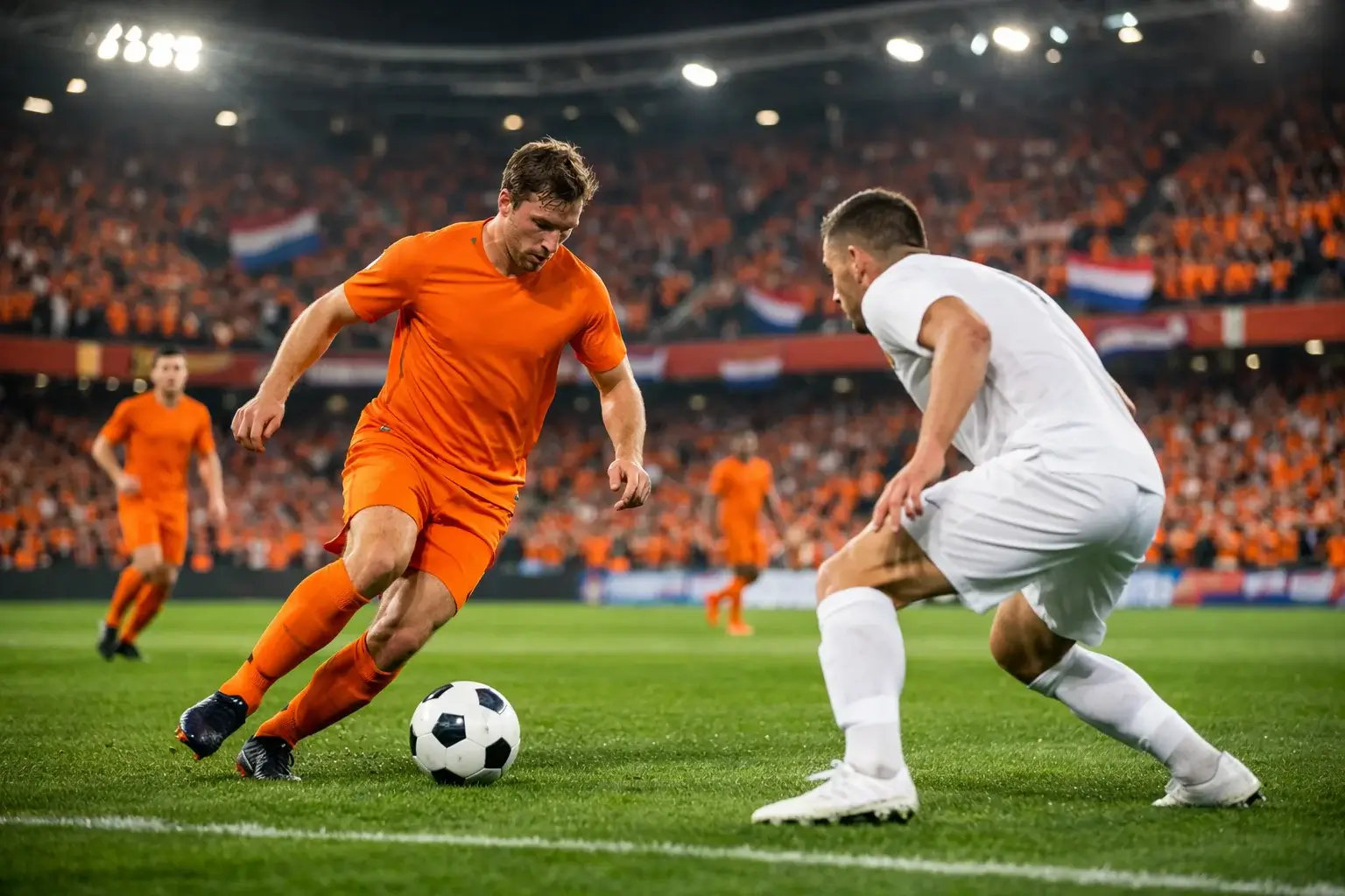 Nederlands elftal in oranje shirts tijdens interland wedstrijd
