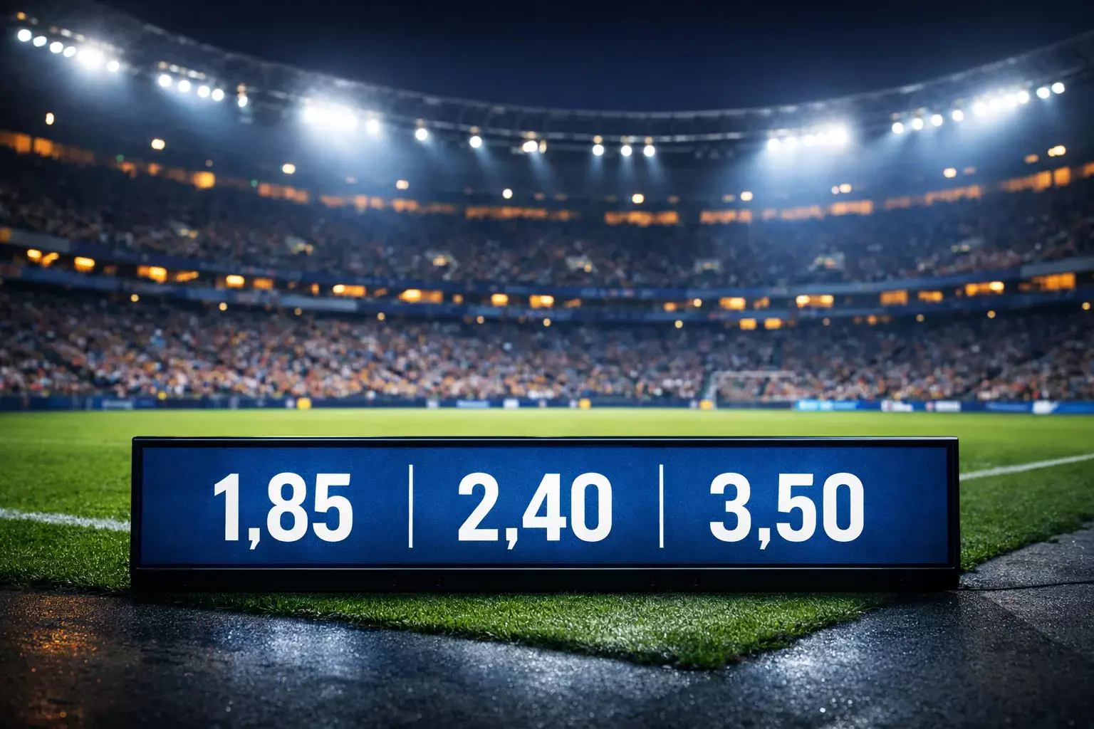 Voetbal scorebord met odds cijfers in een stadion