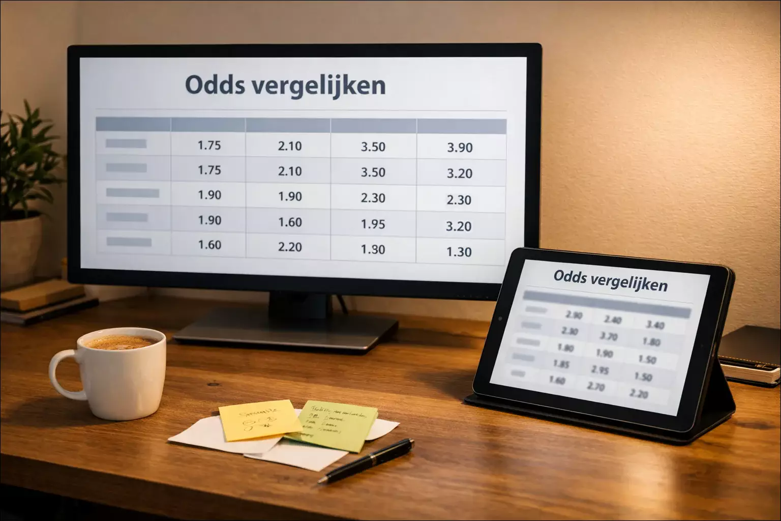 Meerdere schermen met verschillende bookmaker odds naast elkaar