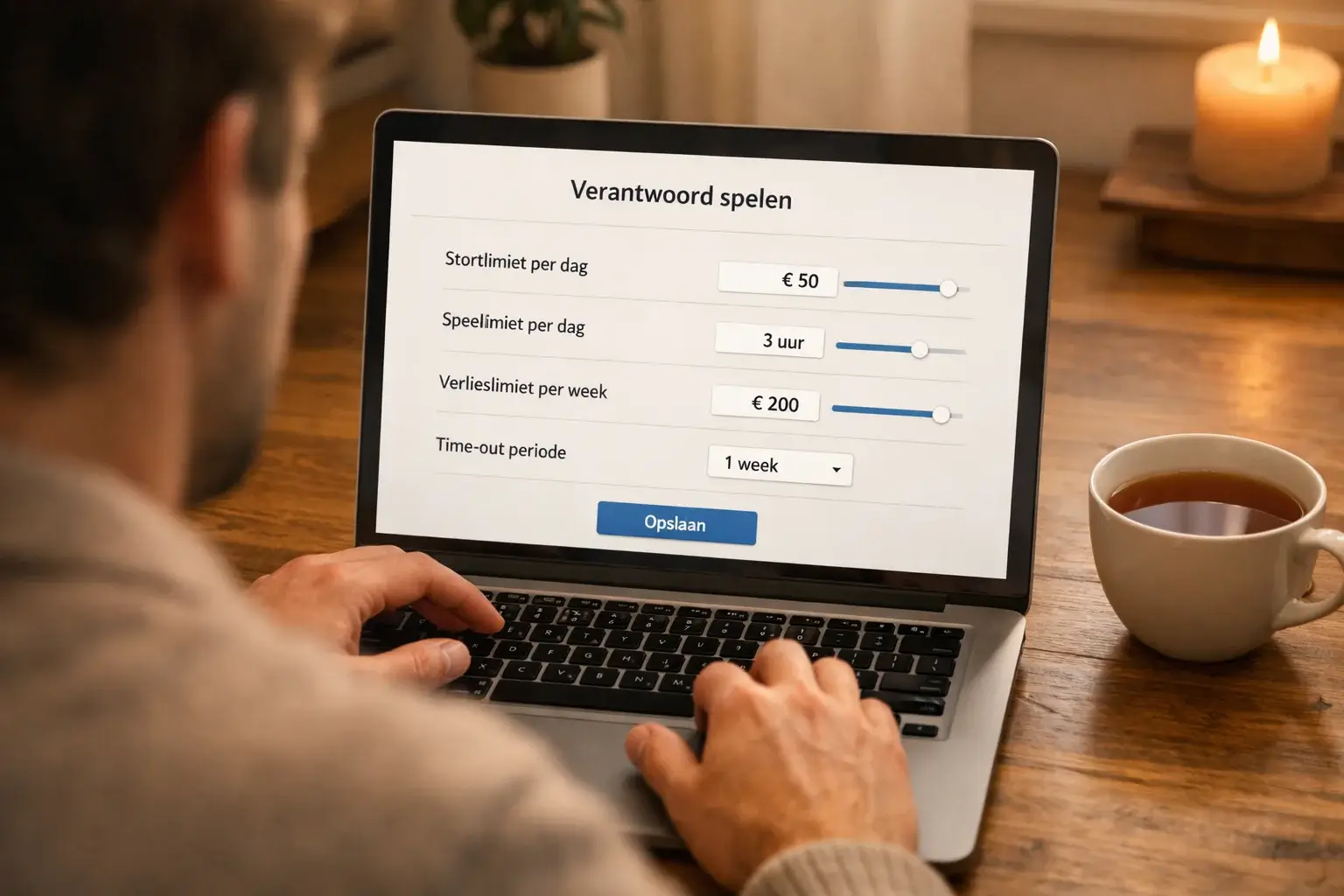 Persoon stelt verantwoord gokken limieten in op computer